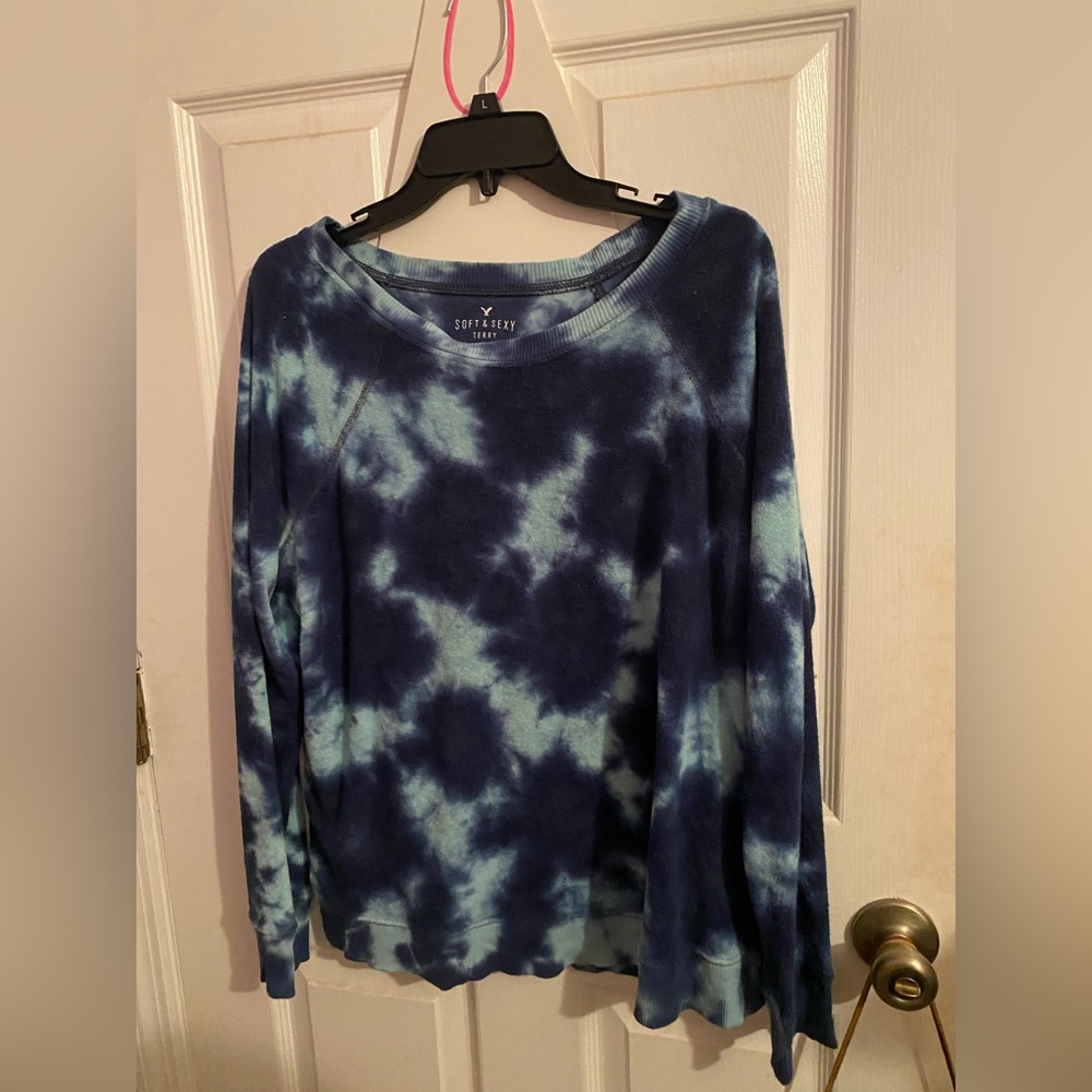 Large Blue Tie Dye American Eagle Sweatshirt